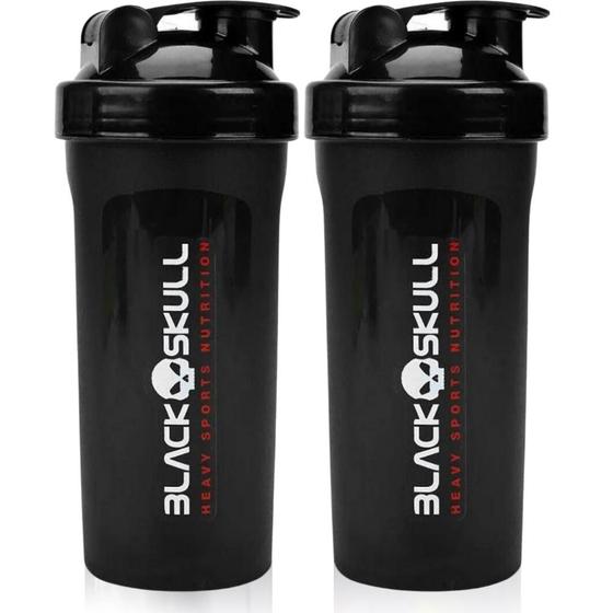 Imagem de 2x Coqueteleira Shakeira Garrafa Academia Black Skull 600ml - Kit 2X coqueteleira Shaker