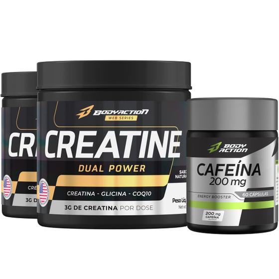 Imagem de 2x Creatina Dual Power 150g  Cafeína 200mg 60 Caps Bodyaction