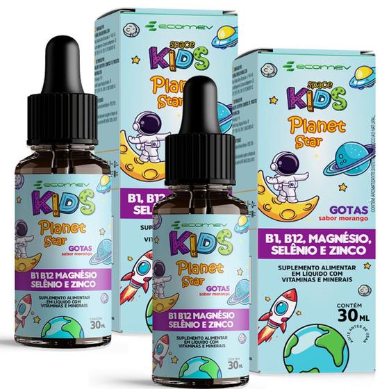 Imagem de 2x Foco Kids Em Gotas Magnesio B1 B12 Selenio Zinco Sabor Morango 30ml Ecomev