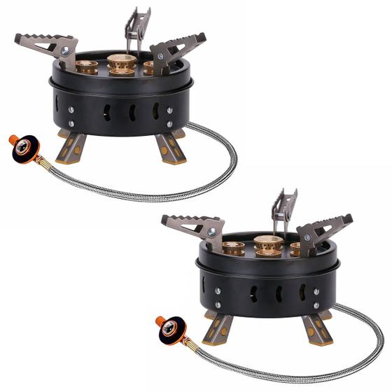 Imagem de 2x Fogareiros Super Chama 5 Queimadores Para Camping Cozinha Compacto com Estojo E Acendedor NTK