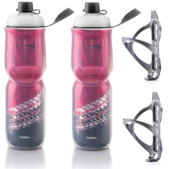 Imagem de 2x Garrafas Caramanhola Térmica com Suporte 700ml  PTK Rosa