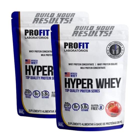 Imagem de 2x Hyper Whey Protein Isolado Morango Profit 900g