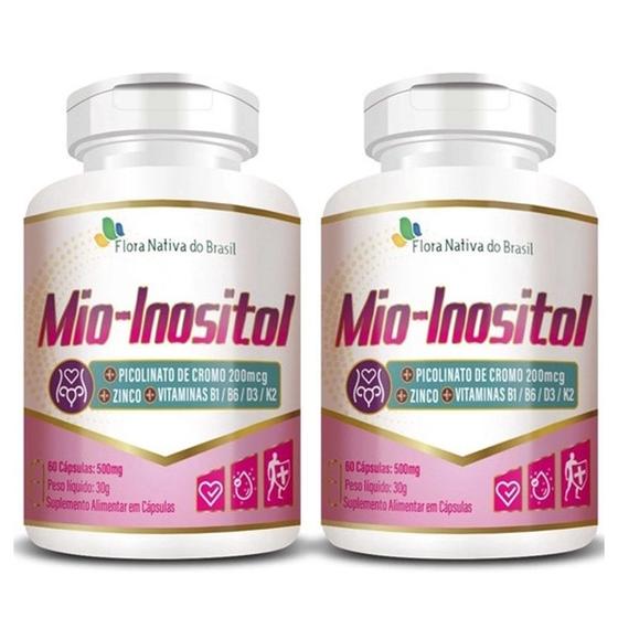 2x Mio Inositol + Zinco Vitamina B1 B6 D3 K2 60 Cápsulas 500mg Flora