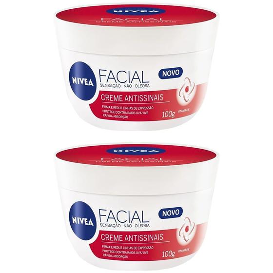 Imagem de 2x nivea creme facial antissinais vitamina e 100g sensação não oleosa protege contra raios UVA/UVB