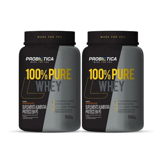 Imagem de 2x Probiótica 100% Pure Whey Nova Fórmula Pote 900G Chocolate