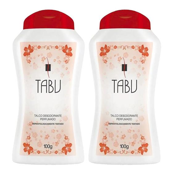 Imagem de 2x talco tabu tradicional com perfume ideal para deixar a pele protegida suave e cheirosa 100g