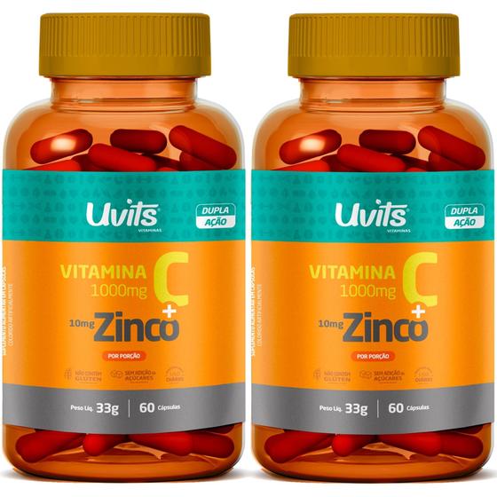 Imagem de 2x Vitamina C 1000mg Zinco 10mg 60 Cápsulas Uvits - 120 capsulas