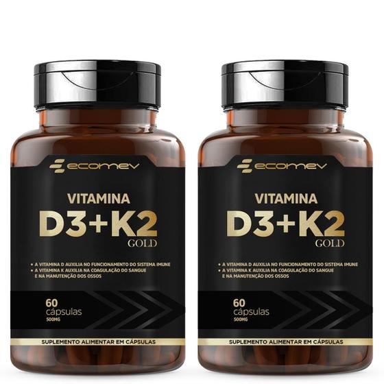 Imagem de 2x Vitamina D3 2.000UI + K2 Mk-7 149mcg 120 Cáps Formula Importada Ecomev