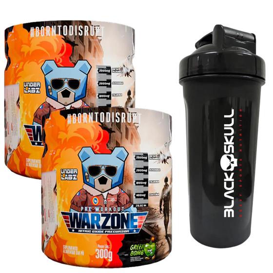 Imagem de 2x Warzone com Pump Matrix - Pré Treino - 300g - Under Labz + Coqueteleira - Black Skull