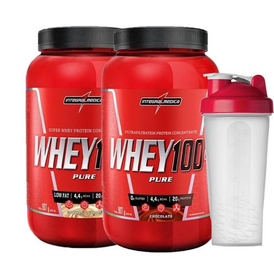 Imagem de 2x Whey 100% Pure 907g Integralmedica + Coqueteleira Vermelha