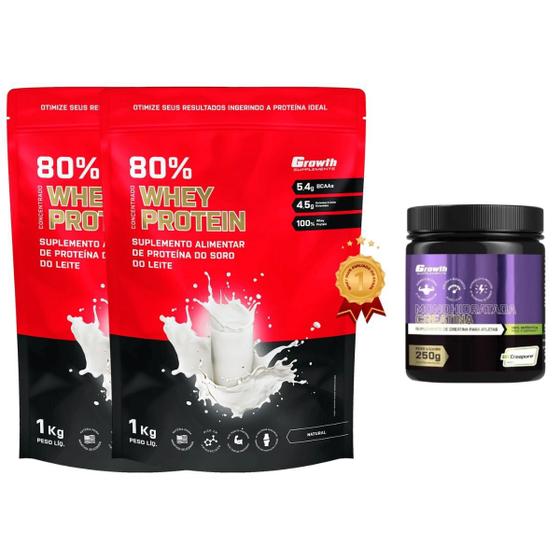 2x Whey Growth Concentrado 80 1kg + Creatina Creapure 250g Growth