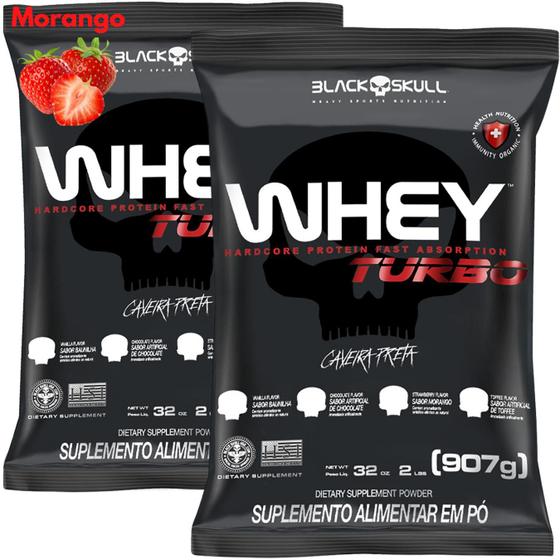 Imagem de 2x Whey Protein Concentrado Turbo Refil 907g - Kit 2X Black Skull - Ganho de Massa Muscular 