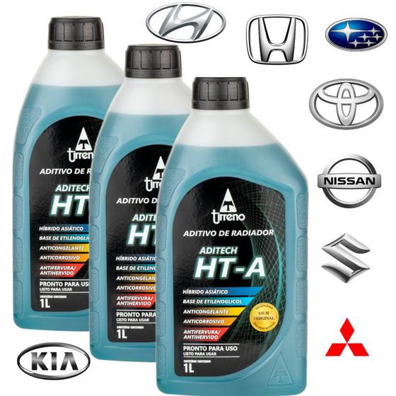 Imagem de 3 Aditivo Radiador Híbrido HT-A Azul Pronto Uso Original Tirreno Motor Alúmínio Hyundai Toyota Honda Nissan Mitsubishi