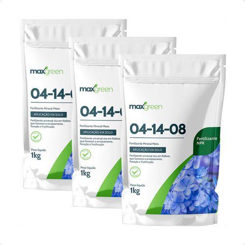 Imagem de 3 Adubo 04-14-08 Fertilizante Mineral Misto - 1kg Maxgreen