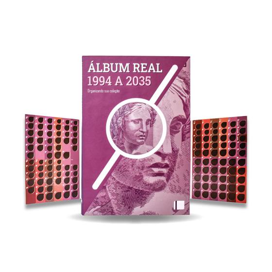 Imagem de 3 álbuns para moedas do real 1994 a 2035 com comemorativas