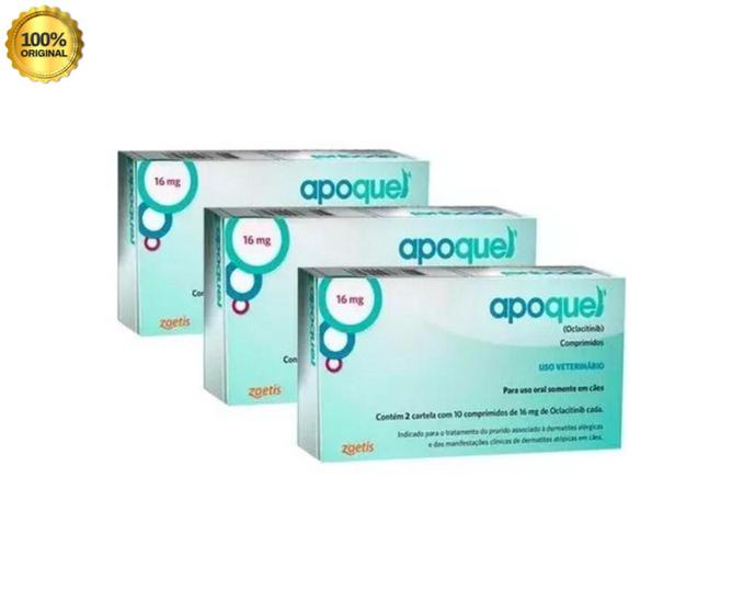 Imagem de 3 Apoquel 16 Mg Dermatite Para Cachorro Anti Coceira Cães Cão 60 Comp Kit