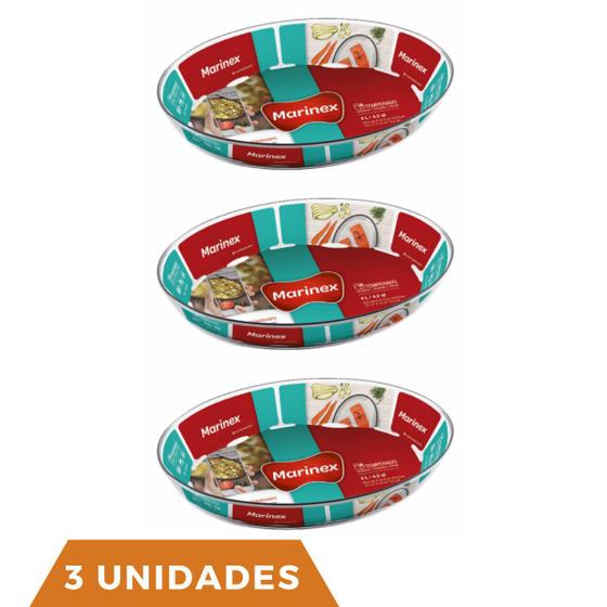 Imagem de 3 Assadeira Oval Vidro 4L Sobremesas Assados Carnes Marinex