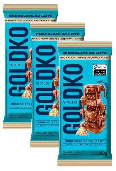 Imagem de 3 Barra chocolate com crispy de quinoa zero adição açúcar 80g