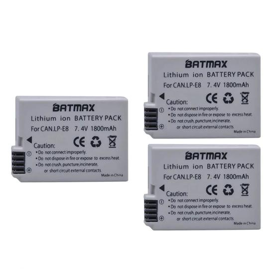 Imagem de 3 Baterias Batmax Lp-e8 Para Canon T2i, T3i, T4i, T5i, X4, X5