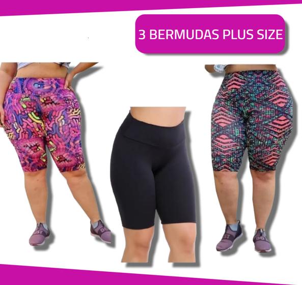 Imagem de 3 Bermudas Legging Plus Size Fitness Ciclista Short Feminino