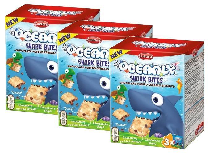 Imagem de 3 Biscoito Cuétara Oceanix Shark Bites Choco Biscuit 150g