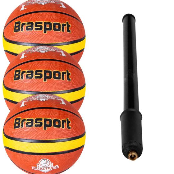 Imagem de 3 Bolas Basquete Brasport Para Iniciante Recreativa Com Bomba De Ar