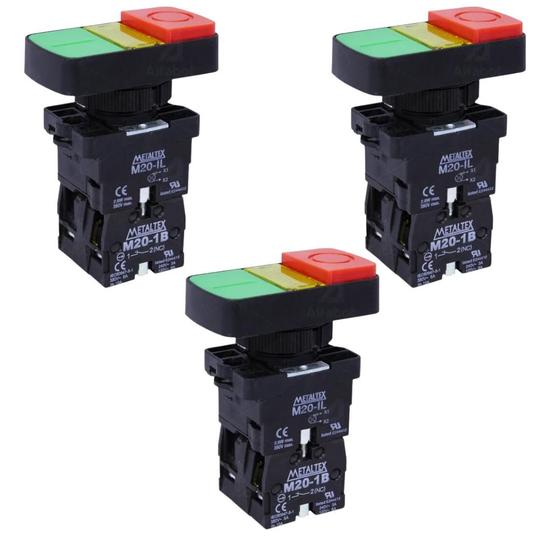 Imagem de 3 Botões Duplo De Plástico 1na+1nf 24v Vd/vm - Metaltex