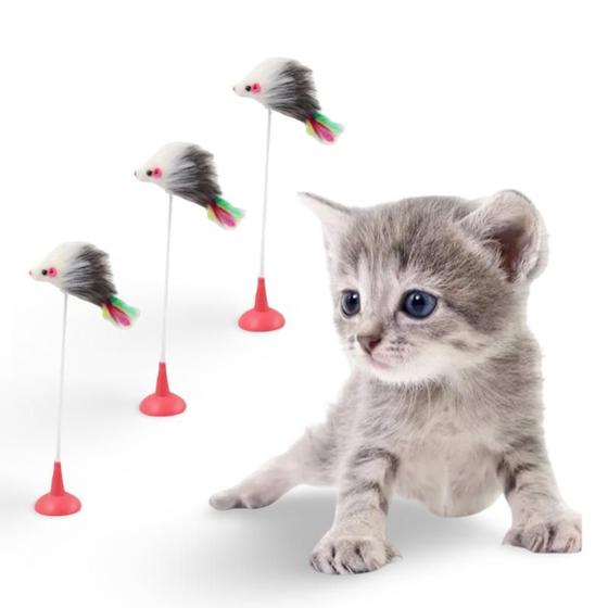 Imagem de 3 Brinquedo Varinha Com Ventosa Interativo Divertido Para Gatos Kit 3 - Varinhas Com Ventosa