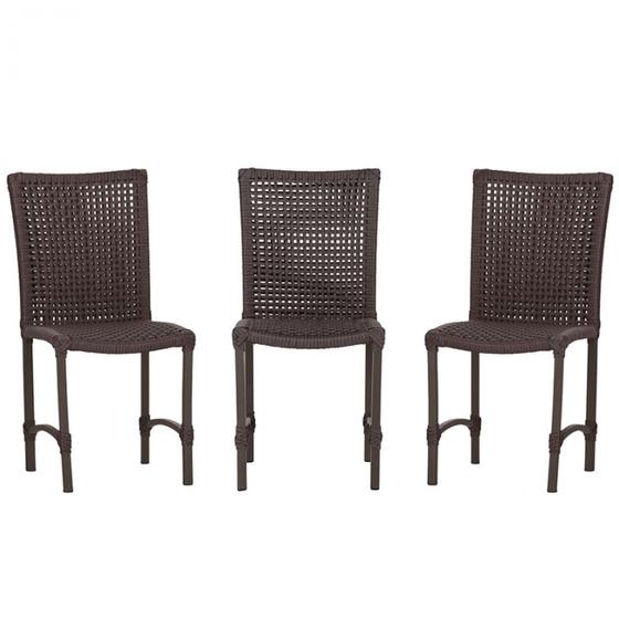 Imagem de 3 Cadeiras de Jantar Cannes de Alumínio com Pintura Marrom e Trama Tela de Corda Náutica