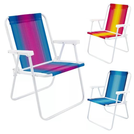 Imagem de 3 Cadeiras De Praia Piscina Varanda Alta Aço Dobrável 110kg