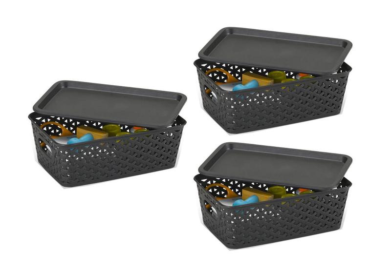 Imagem de 3 Caixas/Cestos Organizadoras Rattan com tampa 3,5L Decora
