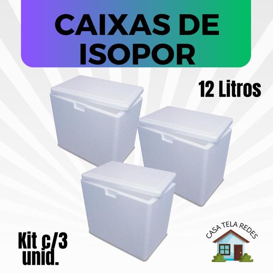 Imagem de 3 Caixas de Isopor EPS 12 litros para Gelo, latas, Bolos de potes, salgados e medicamentos