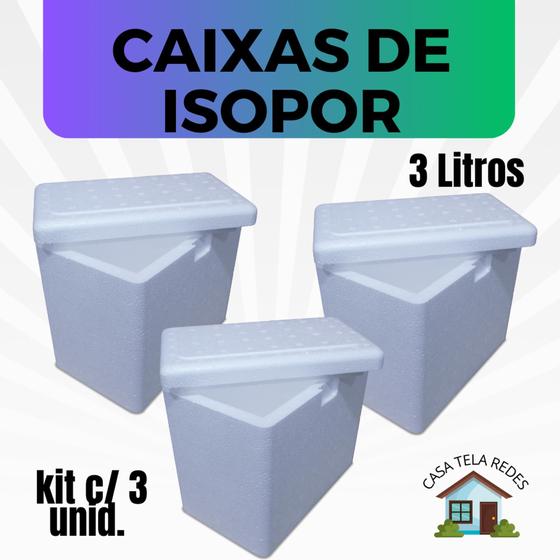 Imagem de 3 Caixas de Isopor EPS 3 litros para latas, sorvetes e medicamentos