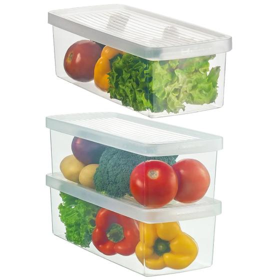 Imagem de 3 Caixas Plástica Pequena Guardar Saladas Legumes Geladeira