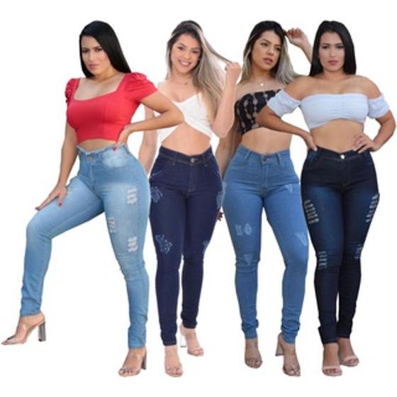 Imagem de 3 Calças Com Modelos Jeans Cintura Alta 