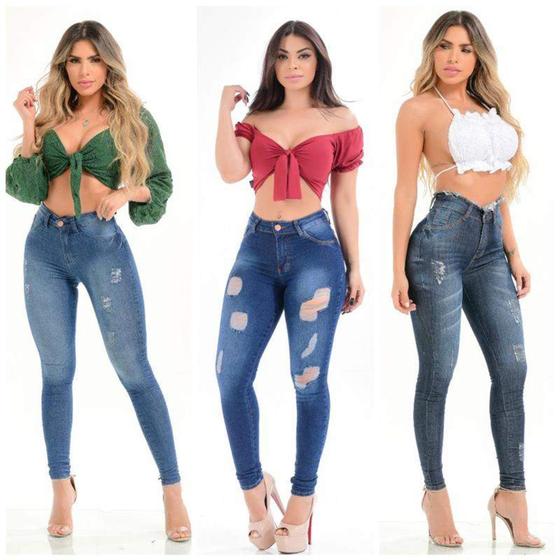 Imagem de 3 Calças Kit Com Feminina Jeans Hot Pants 