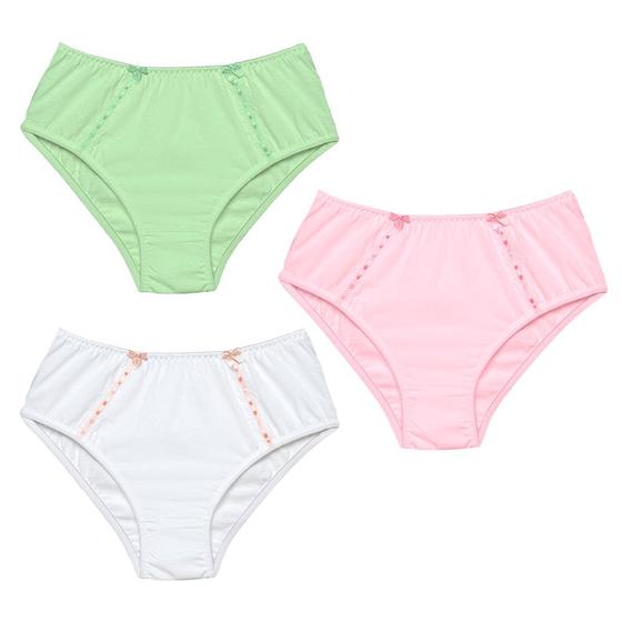 Imagem de 3 Calcinha Cintura Alta Luminate 2112 Renda Rosa Branco Verde
