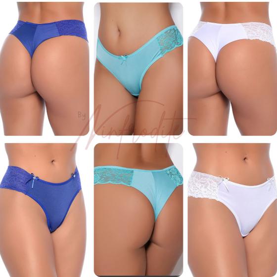 Imagem de 3 Calcinhas Fio Dental Duplo Renda Microfibra Lindas