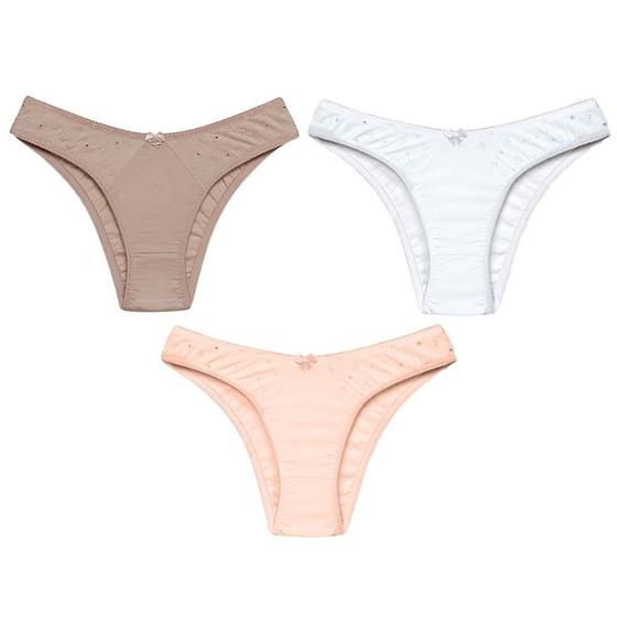 Imagem de 3 Calcinhas Tanga Luminate 0248 Algodão Pessego Branco Choco