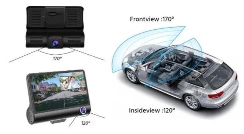 Imagem de 3 Câmeras Filmadora Digital Veicular Dvr Fhd 1080 4 Int Ext