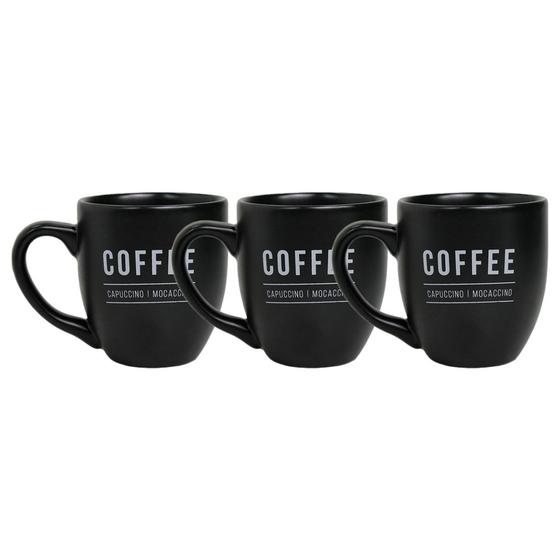 Imagem de 3 Canecas Em Porcelana Cor Preta Café Chá Sucos 300ml Manhattan