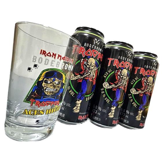 Imagem de 3 Cerveja Trooper 473Ml+ Copo 350Ml Iron Maiden Kit Oficial