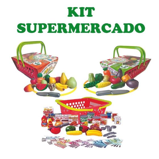 Imagem de 3 Cestinhas Diferentes Com e Frutas Dinheirinho Com 53 Itens