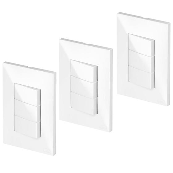 Imagem de 3 Cj Interruptor Triplo Simples 4x2 - Recta Branco Gloss