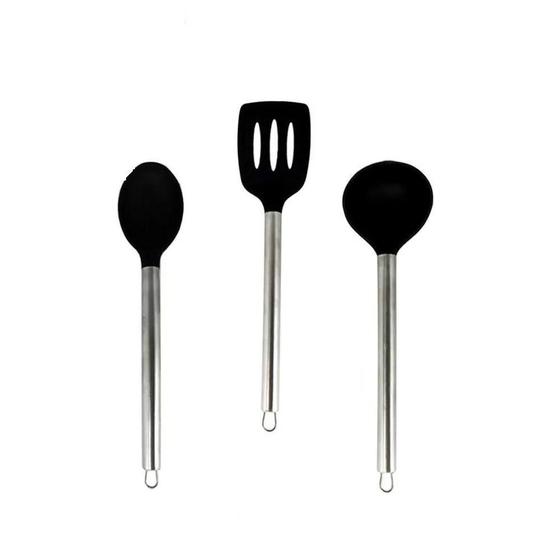 Imagem de 3 Colheres De Silicone Inox Conjunto Utensílios De Cozinha