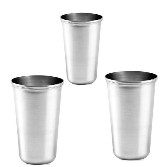 Imagem de 3 Copos  Aço Inox Resistente Grande Cerveja Agua Suco 250ml