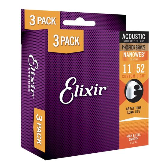 Imagem de 3 Cordas de Guitarra Acústica Elixir Phosphor Bronze NANOWEB