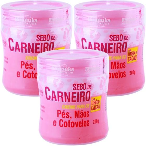 Imagem de 3 Creme Hidratante Pé Mãos Rachadura Sebo De Carneiro 200g