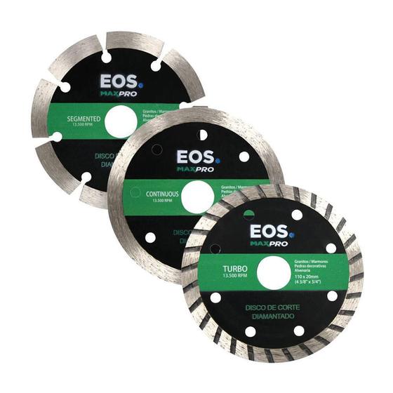 Imagem de 3 Discos Serra Mármore 110M Segmentado, Contínuo E Turbo Eos