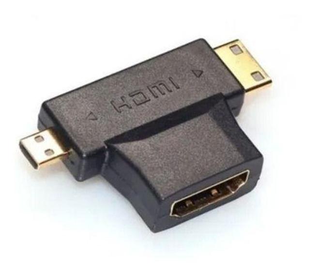 Imagem de 3 Em 1 Hdmi Fêmea P/ Mini Hdmi Macho E Micro Hdmi Macho - It Blue